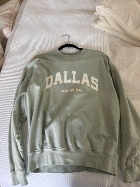 Anine Bing Crewneck Sweatshirt in Sage Green with White 'DALLAS' Logo